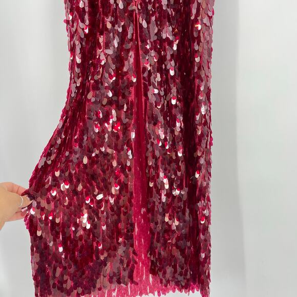 NBD | Ruby Red Sequin Paillettes Maxi Slip Dress S - Picture 14 of 16